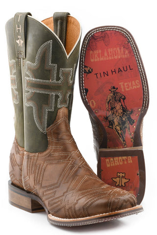 Tin Haul Mens Tan Leather In Stitches Cowboy Heritage Cowboy Boots 12 D