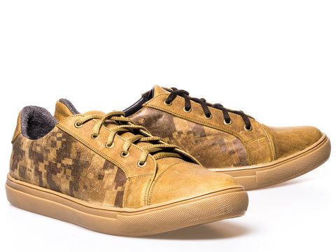 Tin Haul Mens Stealth Tan Camo Leather Sneakers Shoes