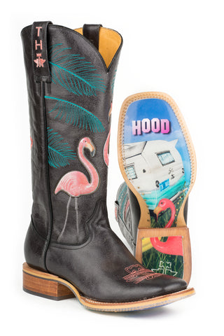 Tin Haul Womens Flamingo Trailerhood Black Leather Cowboy Boots