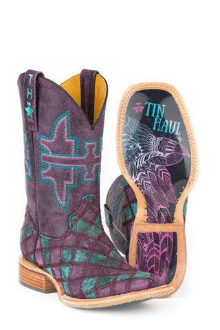 Tin Haul Womens Chevron Eagle Multi-Color Leather Cowboy Boots