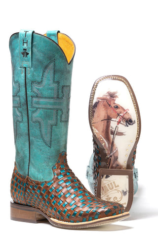 Tin Haul Womens Gitchu A Good One Blue Leather Cowboy Boots