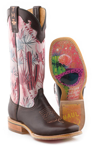 Tin Haul Womens Pinktalicious Brown Leather Cowboy Boots
