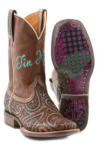 Tin Haul Womens Paisley Queen Multi-Color Leather Cowboy Boots