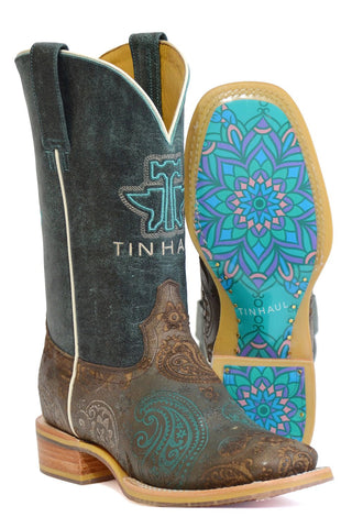 Tin Haul Womens Paisley Breeze Brown Leather Cowboy Boots