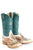 Tin Haul Womens Birds Of A Feather Turquoise/Tan Leather Cowboy Boots