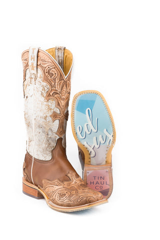 Tin Haul Womens Tan Leather Made in Heaven Cowboy Boots 8.5