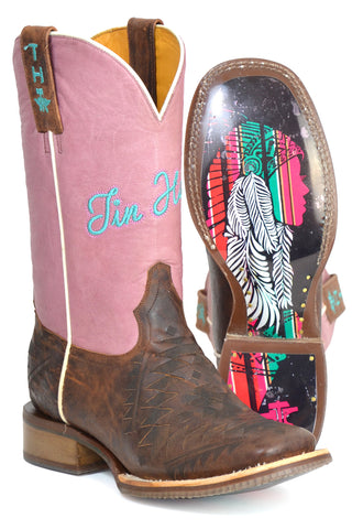 Tin Haul Womens Azteca Headdress Brown Leather Cowboy Boots