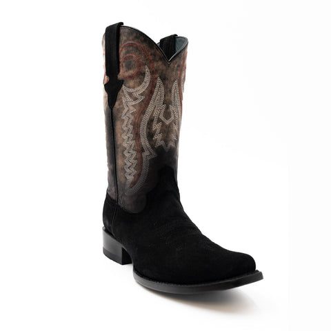 Ferrini Mens Roughrider D-Toe Black Leather Cowboy Boots