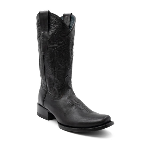 Ferrini Mens Wyatt D-Toe Black Leather Cowboy Boots