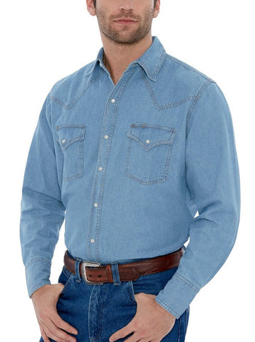Ely and Walker Mens Washed Snap Denim 100% Cotton L/S Shirt