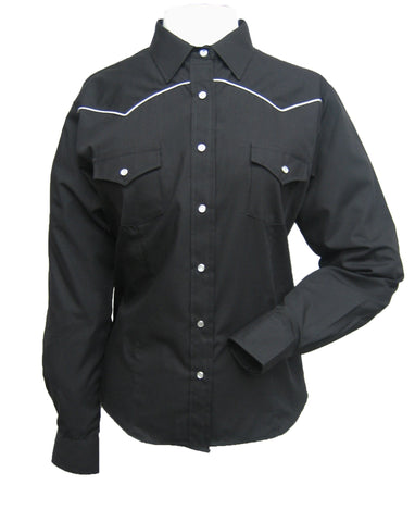 Ely & Walker Womens Solid Black Western Shirt L/S Poly/Cotton Reg