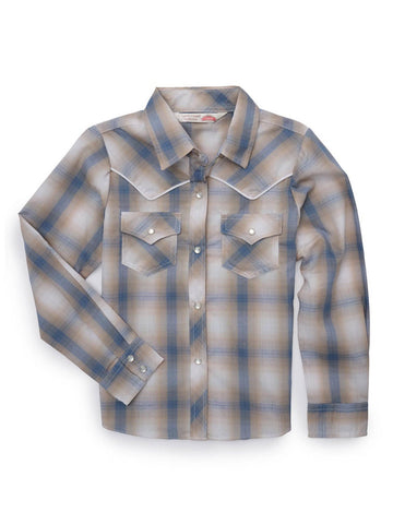 Ely and Walker Kids Girls Western Plaid Piping White/Gray Poly/Cotton L/S Shirt