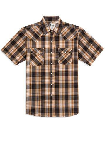 Ely and Walker Mens Plaid Western Snap Black Poly/Cotton S/S Shirt