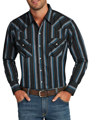 Ely and Walker Mens Stripe Western Snap Black Poly/Cotton L/S Shirt XXL
