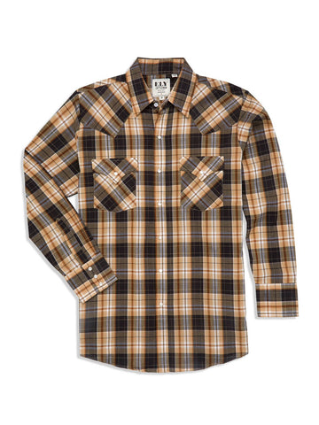 Ely and Walker Mens Plaid Western Snap Black Poly/Cotton L/S Shirt