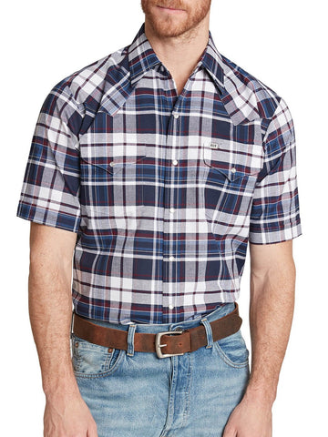 Ely and Walker Mens Wrinkle Resistance Plaid Navy Poly/Cotton S/S Shirt