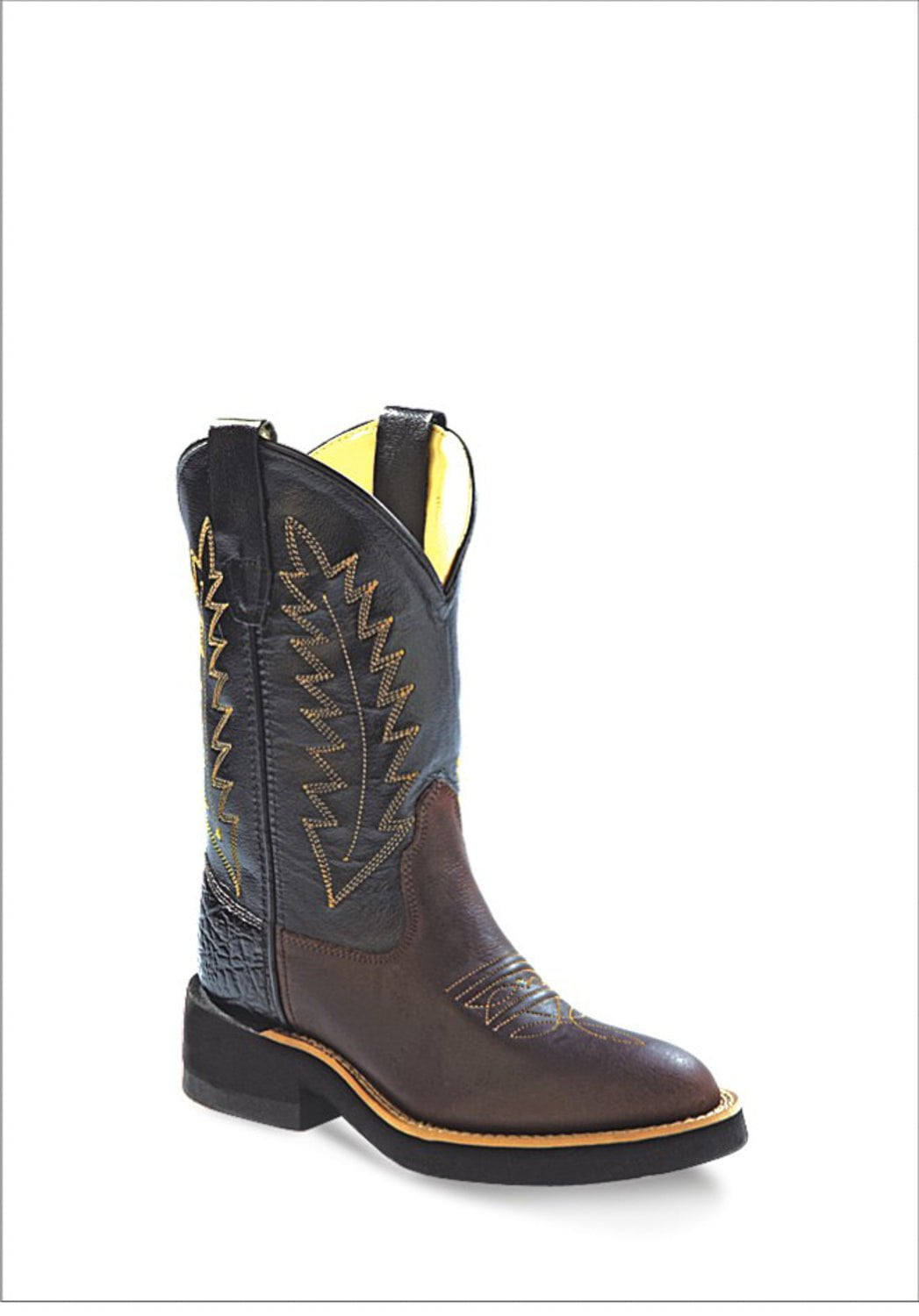 Old West Black Childrens Boys Bull Hide Leather Round Toe Cowboy Boots The Western Company