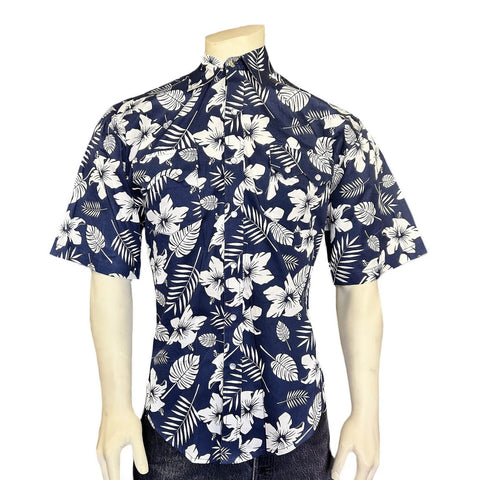 Rockmount Mens Floral Print Western Navy 100% Cotton S/S Shirt