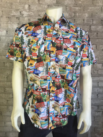 Rockmount Mens Multi-Color 100% Cotton Bear Crossing Western S/S Shirt