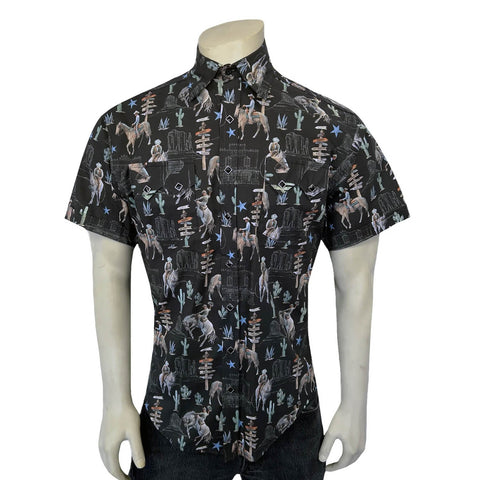 Rockmount Mens Cactus and Cowboys Black 100% Cotton S/S Shirt