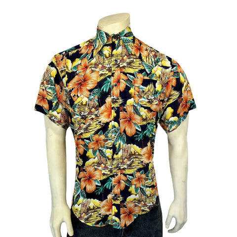 Rockmount Mens Hawaiian Print Western Orange 100% Rayon S/S Shirt