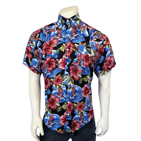 Rockmount Mens Hawaiian Print Western Purple 100% Rayon S/S Shirt