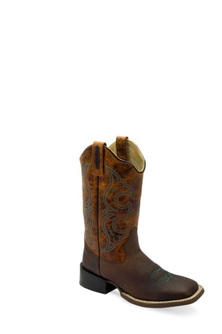 Old West Womens Western Rugby Brown/Burnt Mustard Leather Cowboy Boots
