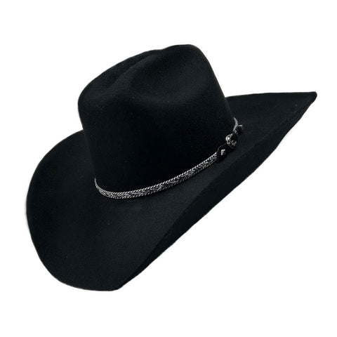 Rockmount Unisex Cattleman Horse Hair Band Black 100% Wool Cowboy Hat