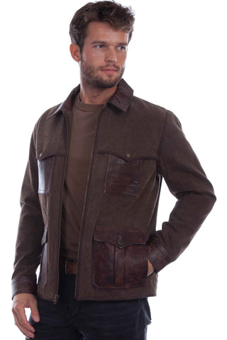 Scully Mens Vintaged Yoke Brown Leather Leather Jacket