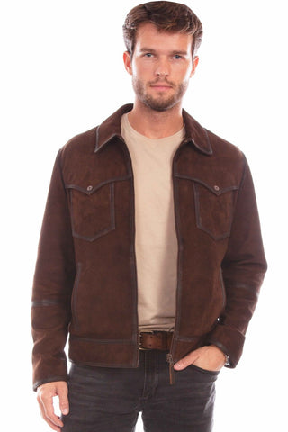 Scully Mens Double Chest Pocket Brown Leather Leather Jacket
