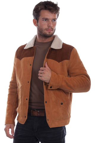 Scully Mens Faux Shearling Tan Leather Leather Jacket