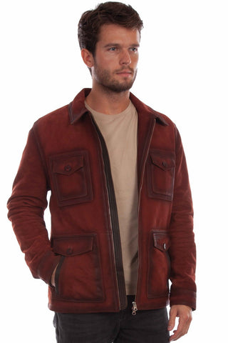 Scully Mens Collared Wine Leather Leather Jacket