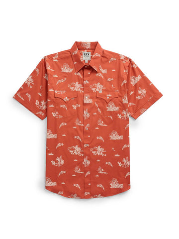 Ely and Walker Mens Cowboy Print Snap Spice 100% Cotton S/S Shirt