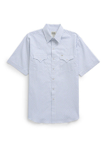 Ely and Walker Mens Western Geo Print White 100% Cotton S/S Shirt