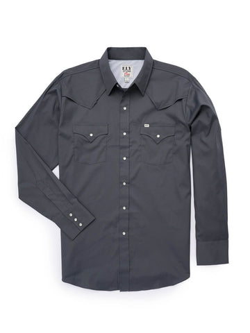 Ely and Walker Mens Solid Vented Stretch Charcoal Gray Poly/Nylon L/S Shirt