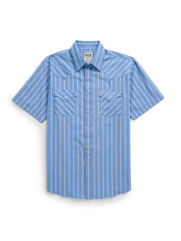 Ely and Walker Mens Western Americana Stripe Blue/Red Poly/Cotton S/S Shirt