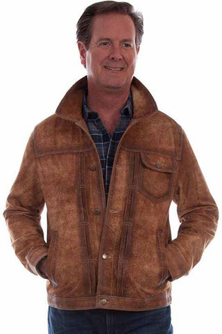 Scully Mens Fancy Placket Teak Leather Leather Jacket