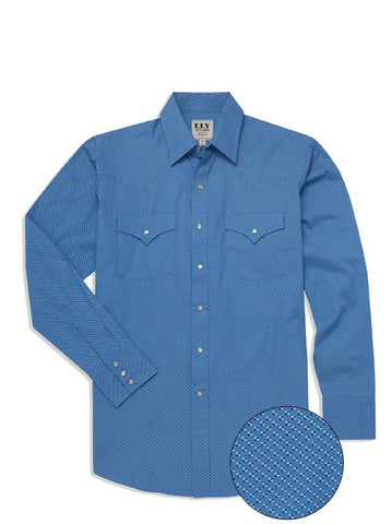 Ely and Walker Mens Geo Print Western Blue 100% Cotton L/S Shirt