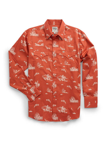 Ely and Walker Mens Western Cowboy Print Spice 100% Cotton L/S Shirt