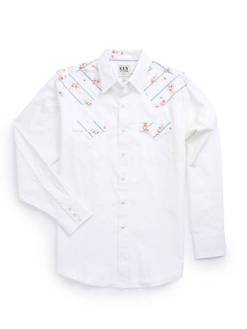 Ely and Walker Mens Floral Stripe Western White 100% Cotton L/S Shirt