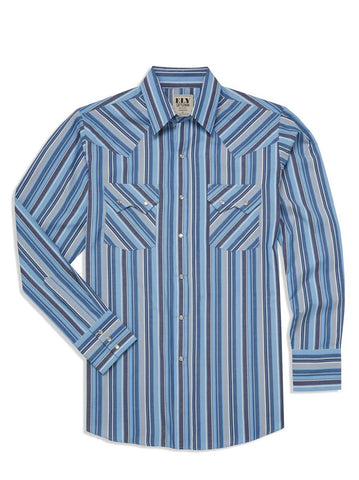 Ely and Walker Mens Western Textured Stripe Light Blue Poly/Cotton L/S Shirt