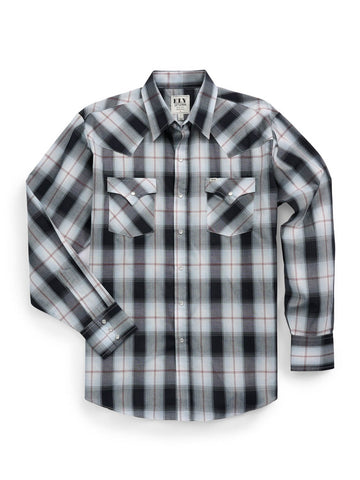 Ely and Walker Mens Textured Western Plaid Black Poly/Cotton L/S Shirt