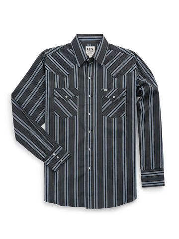 Ely and Walker Mens Western Textured Stripe Black Poly/Cotton L/S Shirt
