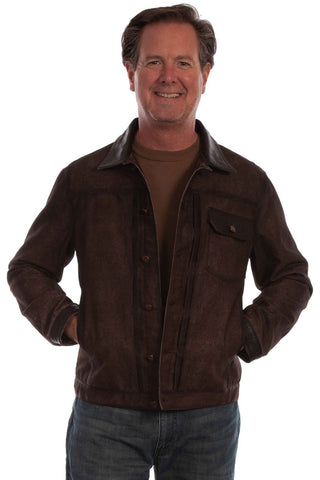 Scully Mens Button Front Brown Leather Leather Jacket