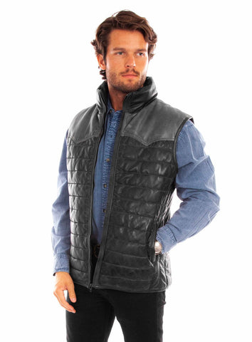 Scully Mens Two Tone Yoke Black/Grey Leather Leather Vest