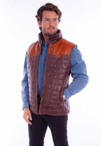 Scully Mens Two Tone Yoke Brown Leather Leather Vest