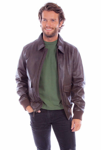 Scully Mens Classic Bomber Brown Leather Leather Jacket