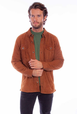 Scully Mens Button Up Shirt Cinnamon Leather Leather Jacket
