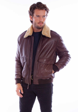 Scully Mens Aviation Bomber Brown Leather Leather Jacket