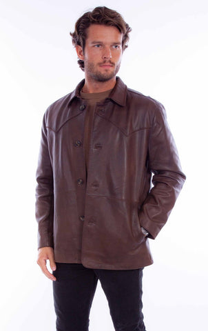 Scully Mens Whip Stitch Chocolate Leather Leather Jacket
